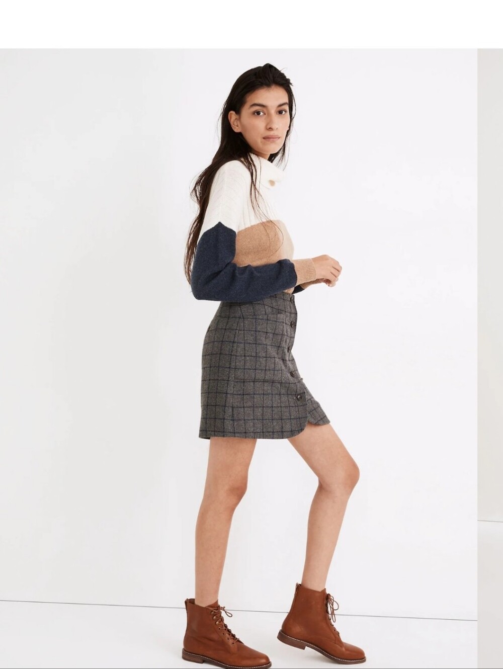 Madewell Wool Button-Front Mini Skirt In Windowpane - Picture 2 of 13